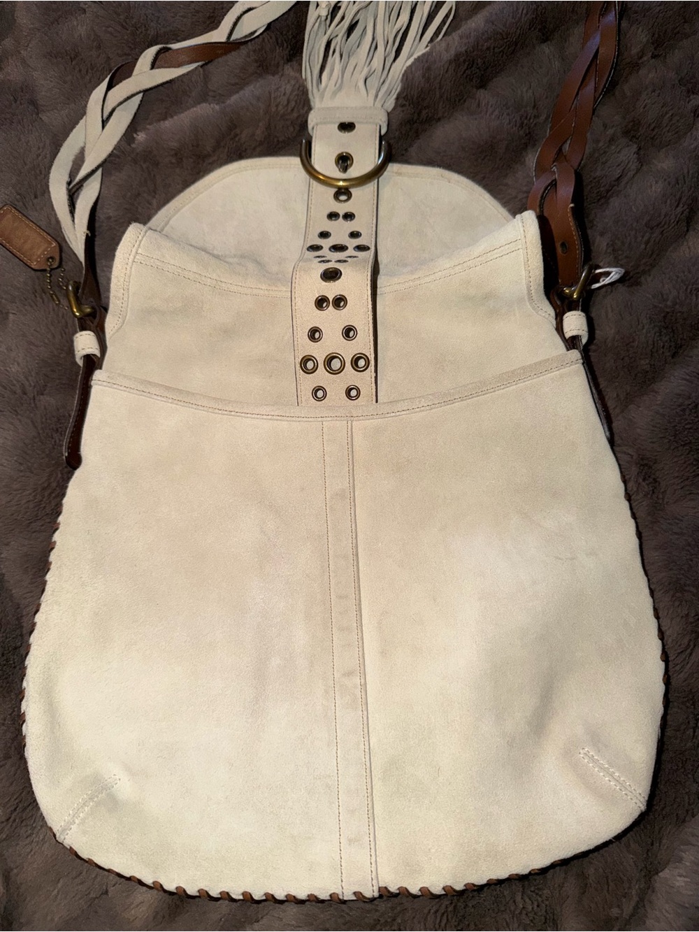 Cream Fringe 9484 Legacy Suede Shoulder Bag with Braided Strap - Picture 3 of 8